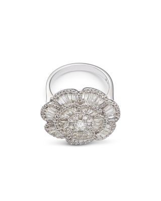 Bloomingdale's Fine Collection Diamond Round & Baguette Flower Ring in 14K White Gold, 1.50 tcw