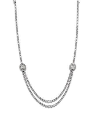 Bloomingdale's Fine Collection Diamond Round & Baguette Halo Mosaic Double Row Tennis Necklace in 14K White Gold, 7.50 tcw