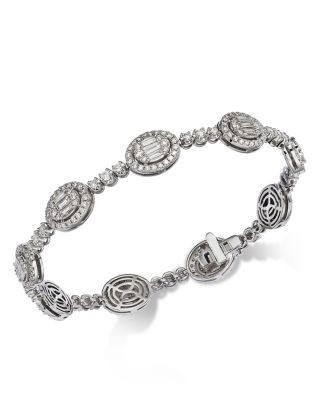 Bloomingdale's Fine Collection Diamond Round & Baguette Halo Mosaic Tennis Bracelet in 14k White Gold, 4.0 tcw