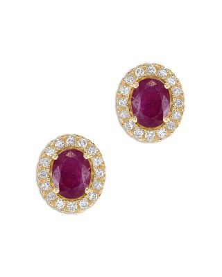 Bloomingdale's Fine Collection Ruby & Diamond Oval Halo Stud Earrings in 14K Yellow Gold