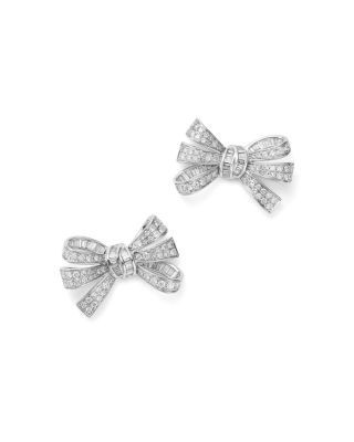 Bloomingdale's Fine Collection Diamond Pave Bow Stud Earrings in 14K White Gold, 2.00 tcw
