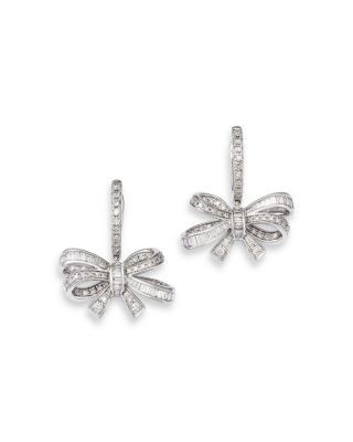 Bloomingdale's Fine Collection Diamond Round & Baguette Bow Drop Earrings in 14K White Gold, 1.00 tcw