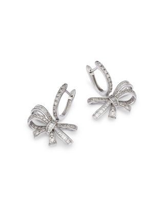 Bloomingdale's Fine Collection Diamond Round & Baguette Bow Drop Earrings in 14K White Gold, 1.00 tcw