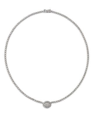 Bloomingdale's Fine Collection Diamond Round & Baguette Halo Tennis Necklace in 14K White Gold, 4.50 tcw