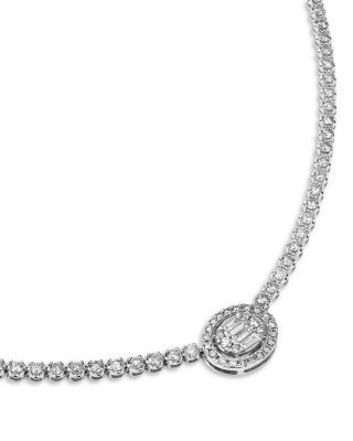 Bloomingdale's Fine Collection Diamond Round & Baguette Halo Tennis Necklace in 14K White Gold, 4.50 tcw