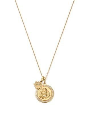 Bloomingdale's Fine Collection Diamond Buddha & Lotus Charms Pendant Necklace in 14K Yellow Gold, 0.33 tcw