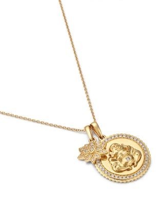 Bloomingdale's Fine Collection Diamond Buddha & Lotus Charms Pendant Necklace in 14K Yellow Gold, 0.33 tcw