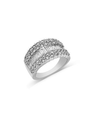 Bloomingdale's Fine Collection Round & Baguette Diamond Multi Row Band in 14K White Gold, 2.0 tcw