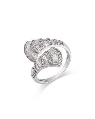 Bloomingdale's Fine Collection Baguette & Round Diamond Crossover Fan Ring in 14K White Gold, 1.50 tcw
