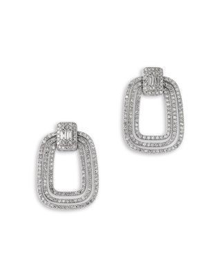 Bloomingdale's Fine Collection Diamond Round & Baguette Geometric Oval Drop Earrings in 14K White Gold, 1.0 tcw