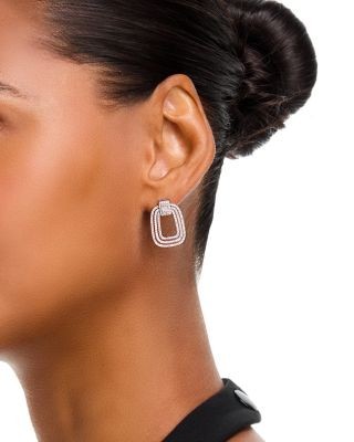 Bloomingdale's Fine Collection Diamond Round & Baguette Geometric Oval Drop Earrings in 14K White Gold, 1.0 tcw