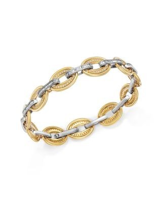 Bloomingdale's Fine Collection Diamond Round & Baguette Chain Link Bracelet in 14K White & Yellow Gold, 1.25 tcw