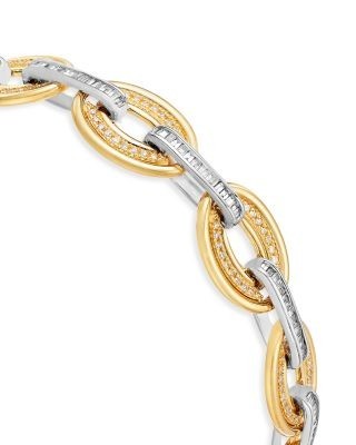 Bloomingdale's Fine Collection Diamond Round & Baguette Chain Link Bracelet in 14K White & Yellow Gold, 1.25 tcw
