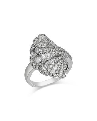 Bloomingdale's Fine Collection Diamond Round & Baguette Fan Ring in 14K White Gold, 1.50 tcw