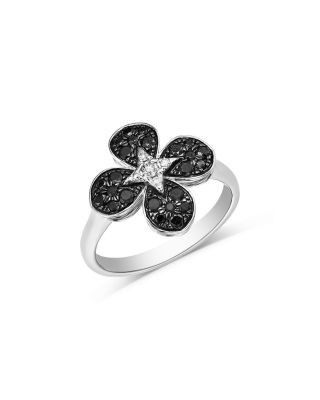 Bloomingdale's Fine Collection Black & White Diamond Clover Ring in 14K White Gold, 0.50 tcw