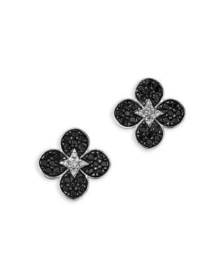 Bloomingdale's Fine Collection Black & White Diamond Clover Stud Earrings in 14K White Gold, 0.50 tcw