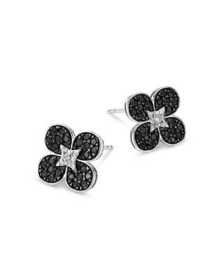 Bloomingdale's Fine Collection Black & White Diamond Clover Stud Earrings in 14K White Gold, 0.50 tcw