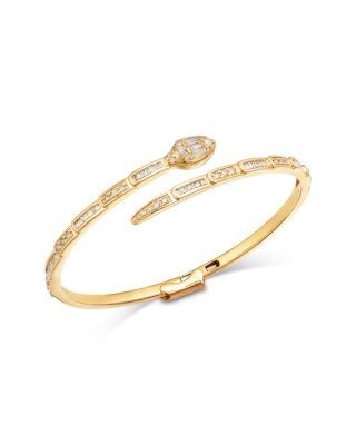 Bloomingdale's Fine Collection Diamond Round & Baguette Snake Bangle Bracelet in 14K Yellow Gold, 1.0 tcw
