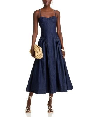 Aqua Denim Bustier Midi Dress - Exclusive