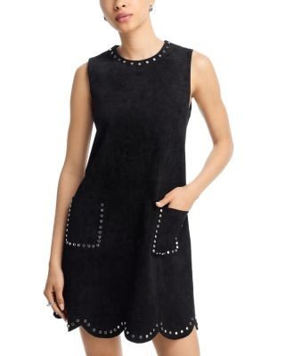 Aqua Faux Suede Scalloped Shift Dress - Exclusive