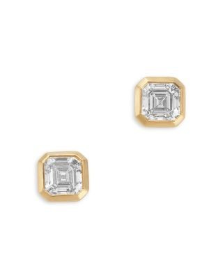 Bloomingdale's Fine Collection Luxe Collection Certified Lab Grown Diamond Asscher Cut Bezel Stud Earrings in 14K Yellow Gold, 0.6 tcw