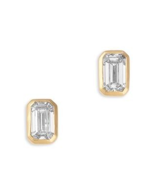 Bloomingdale's Fine Collection Luxe Collection Certified Lab Grown Diamond Emerald Bezel Stud Earrings in 14K Yellow Gold, 0.75 tcw