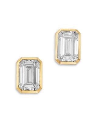 Bloomingdale's Fine Collection Luxe Collection Certified Lab Grown Diamond Emerald Bezel Stud Earrings in 14K Yellow Gold, 3.2 tcw