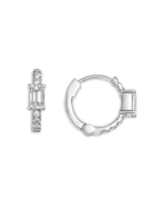 Bloomingdale's Fine Collection Luxe Collection Certified Lab Grown Diamond Huggie Hoop Earrings in 14K White Gold, 0.5 tcw