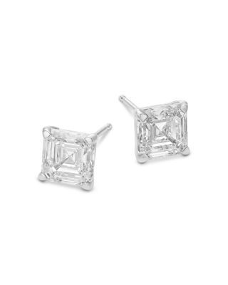 Bloomingdale's Fine Collection Luxe Collection Certified Lab Grown Diamond Asscher Cut Stud Earrings in 14K White Gold, 3.0 tcw