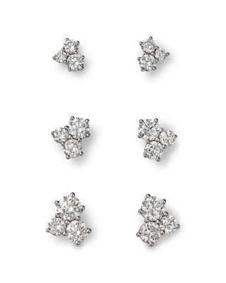 Bloomingdale's Fine Collection Luxe Collection Certified Lab Grown Diamond 3 Stone Cluster Stud Earrings in 14K Gold, 1.0 tcw