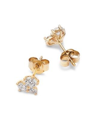Bloomingdale's Fine Collection Luxe Collection Certified Lab Grown Diamond 3 Stone Cluster Stud Earrings in 14K Gold, 1.0 tcw