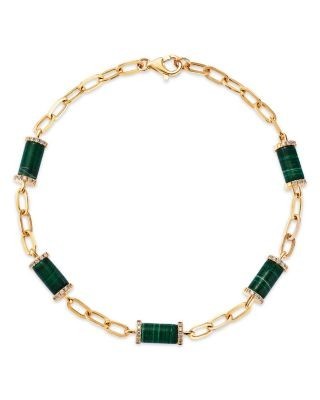 Bloomingdale's Fine Collection Malachite & Diamond Chain Bracelet in 14K Yellow Gold