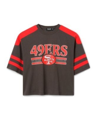 Junk Food Clothing Women's San Francisco 49ers Striped Bling Crop Tee