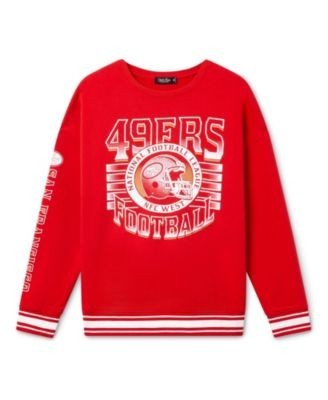 Junk Food Clothing Unisex San Francisco 49ers Striped Rib Crew Fleece Sweatshirt