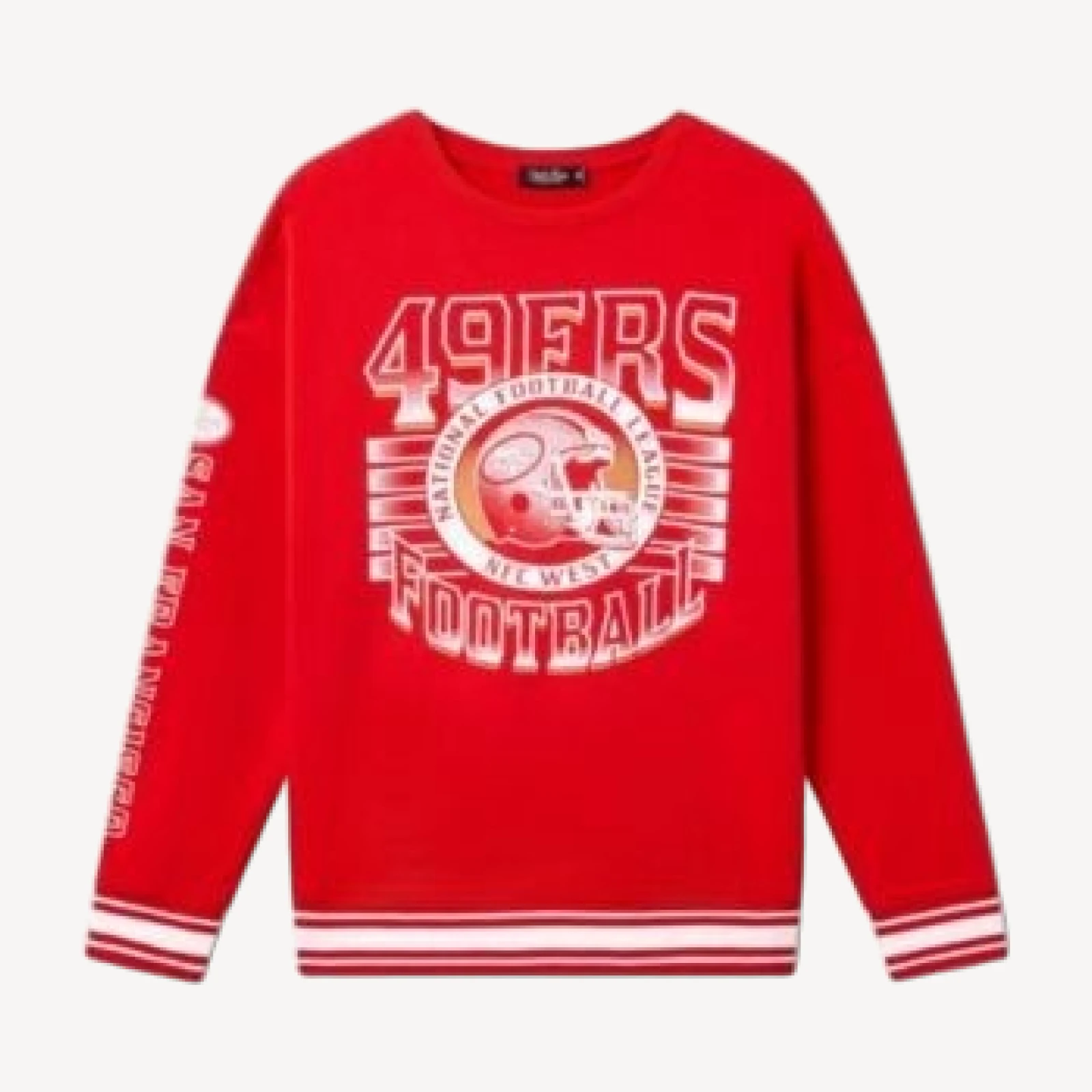 Junk Food Clothing Unisex San Francisco 49ers Striped Rib Crew Fleece Sweatshirt