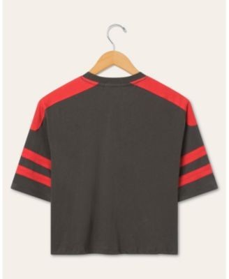 Junk Food Clothing Women's Kansas City Chiefs Bling Striped Crop Tee