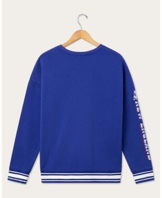 Junk Food Clothing Unisex New England Patriots Striped Rib Crew Fleece Sweatshirt