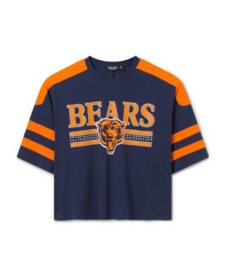 Junk Food Clothing Women's Chicago Bears Bling Striped Crop Tee