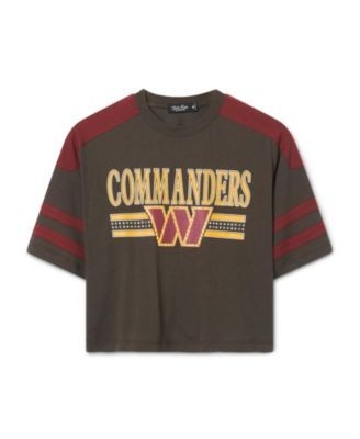 Junk Food Clothing Women's Washington Commanders Striped Bling Crop Tee