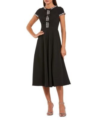 Mac Duggal Crepe Midi Dress with Rhinestone Beading