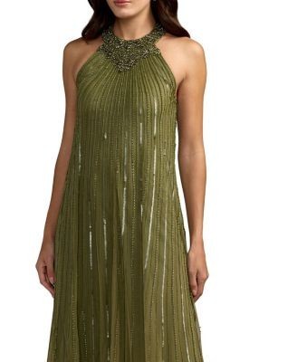 Mac Duggal Sleeveless Halter Neck Embellished Trapeze Gown
