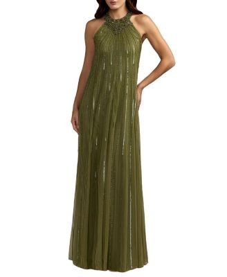 Mac Duggal Sleeveless Halter Neck Embellished Trapeze Gown