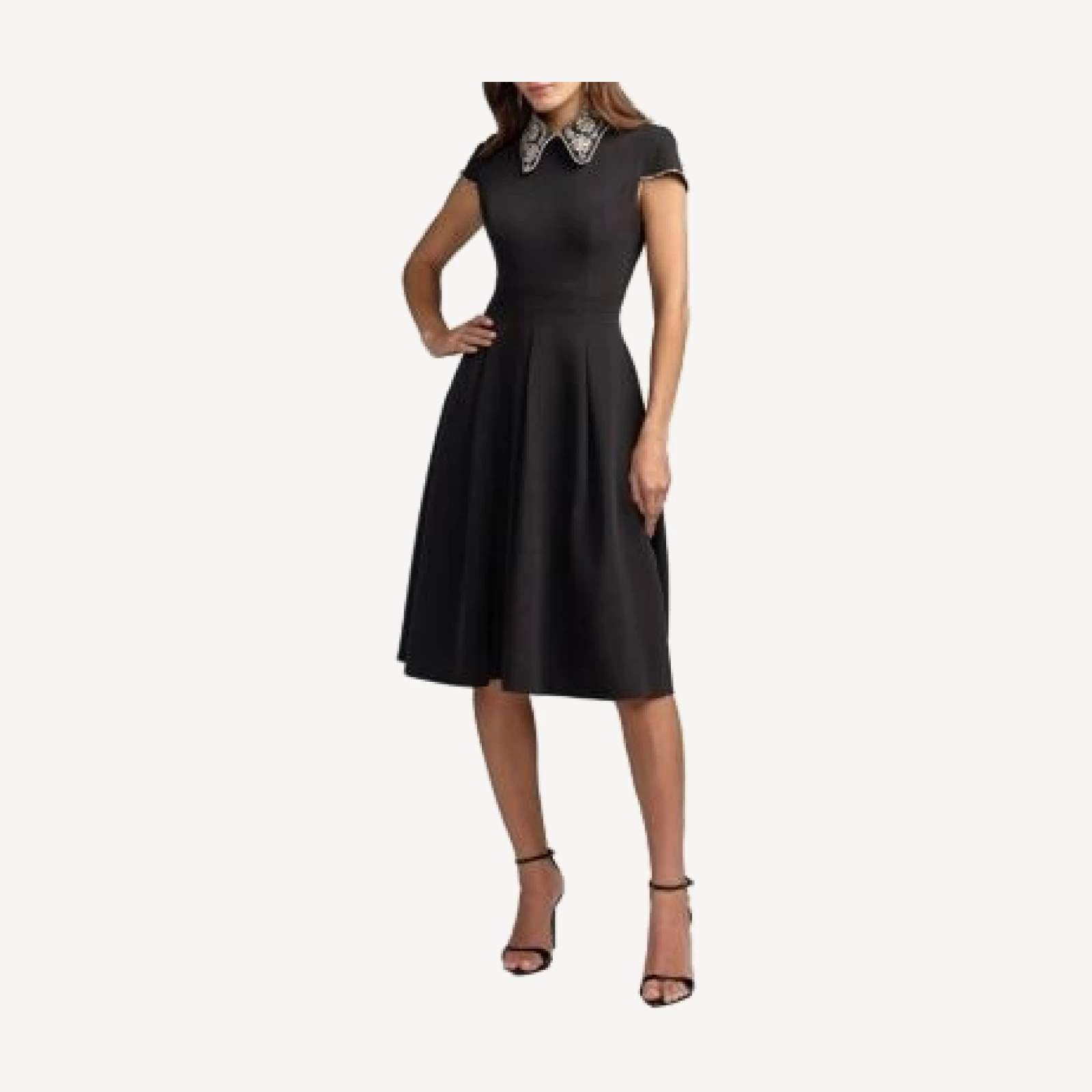 Mac Duggal Crepe Short Sleeve Midi Dress With Beading