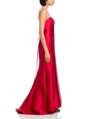 Aqua Mikado Lace Up Back Strapless Gown - Exclusive