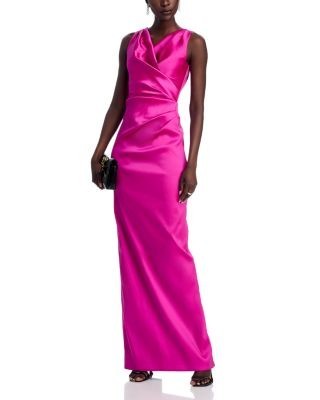 Teri Jon by Rickie Freeman Mikado Criss Cross Bodice Ruched Tank Gown