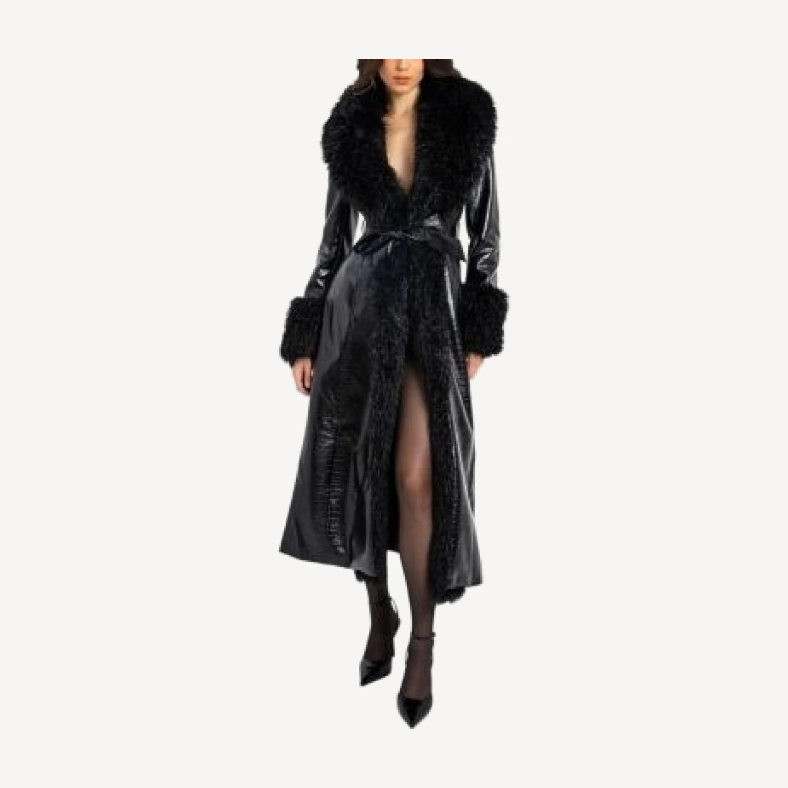 Miss Circle Zella Faux Fur Trim Faux Croc Leather Coat