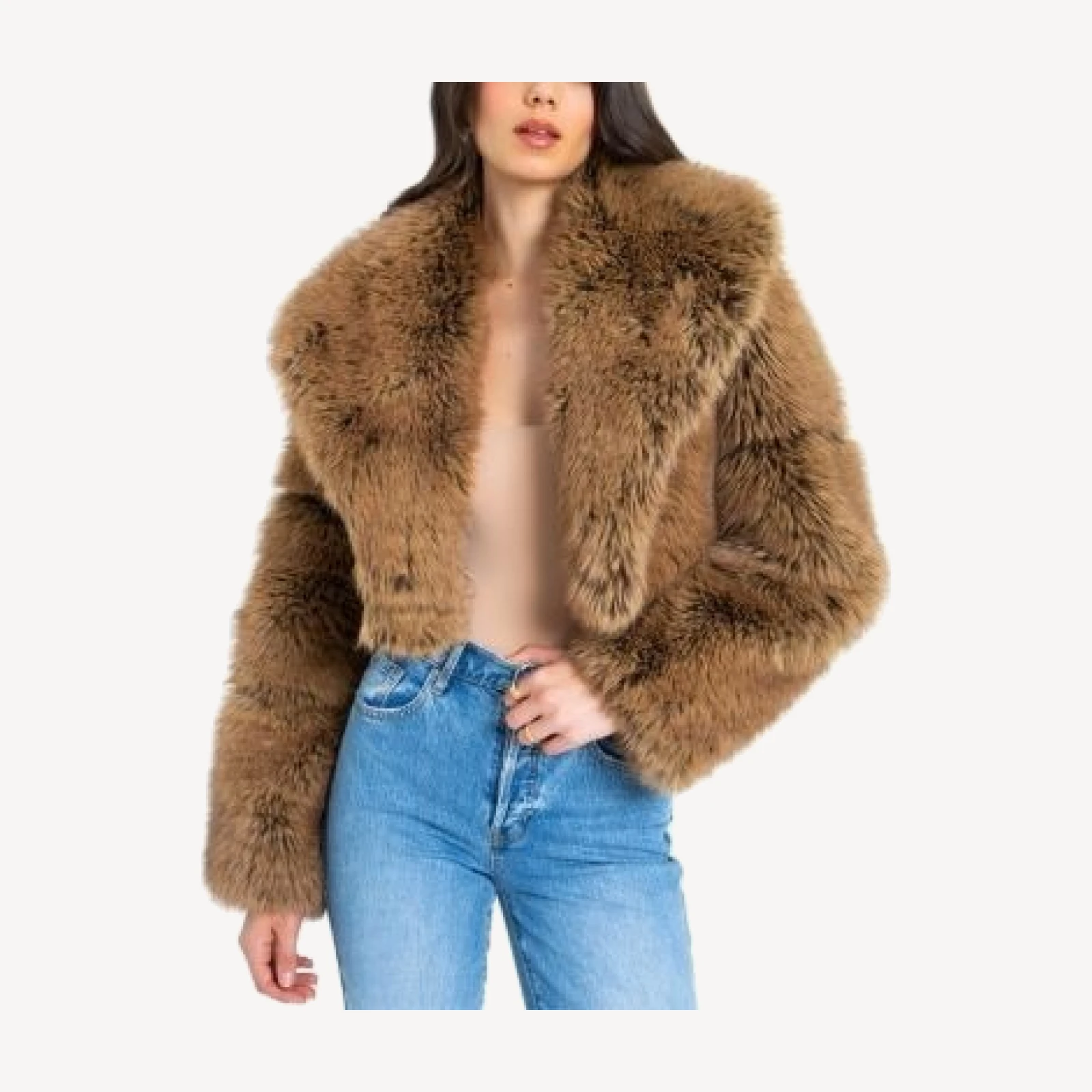 Miss Circle Yadavi Faux Fur Cropped Jacket