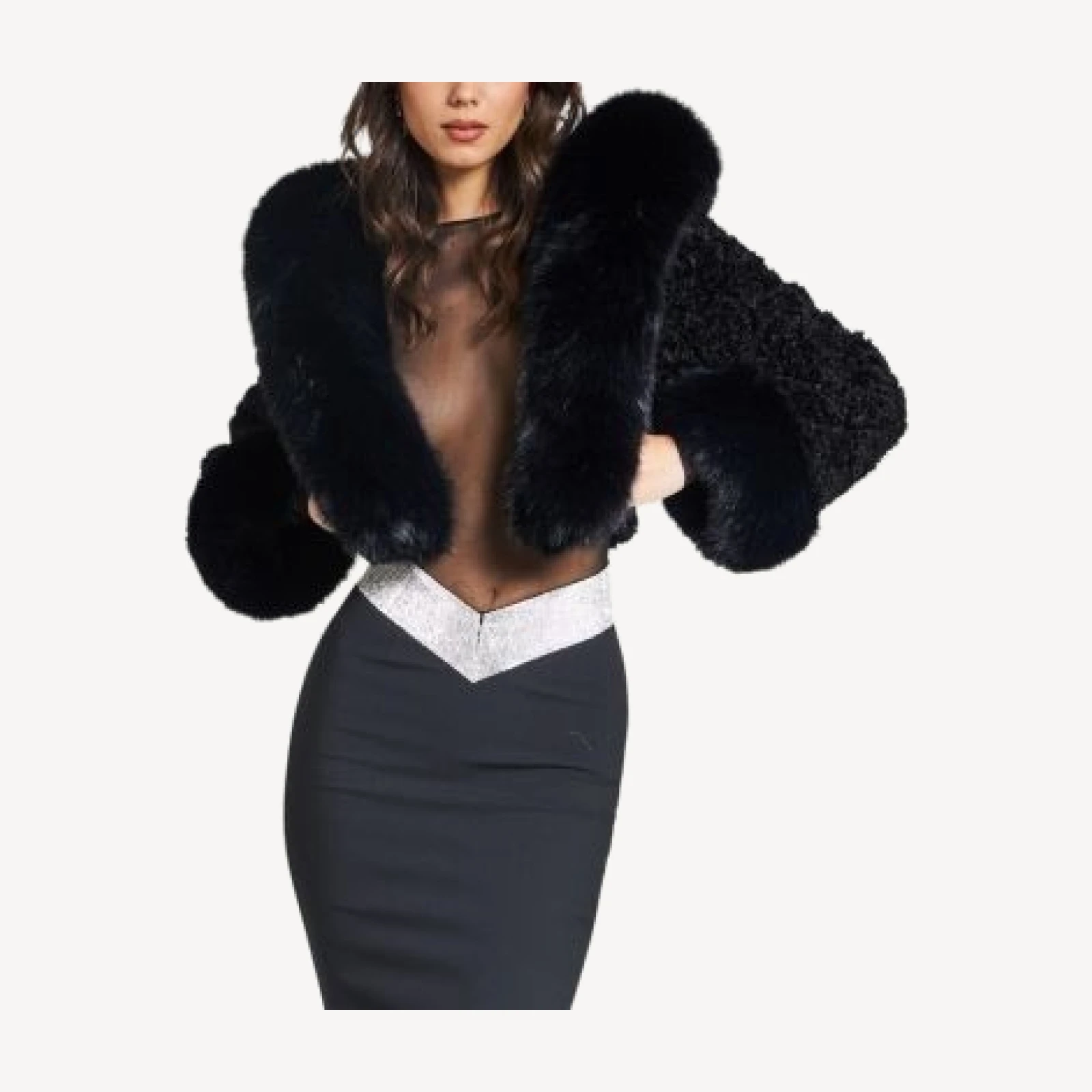 Miss Circle Kali Faux Fur Cropped Jacket with Hood