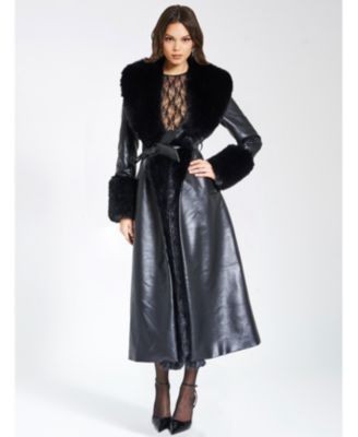 Miss Circle Zaida Faux Fur Trim Faux Leather Coat