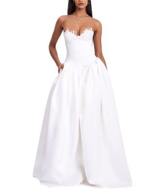 Miss Circle Naila Lace Trim Strapless Drop Waist Wedding Gown